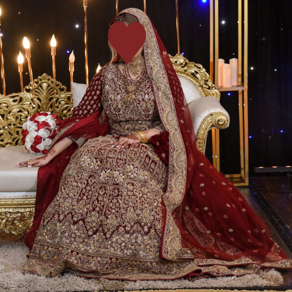 Pakistani Red/Maroon Bridal Velvet Fall/Winter Lehenga